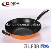 Two handles non-stick fry wok with tempempered glass lid